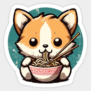 Kawaii vintage corgi eat ramen Sticker